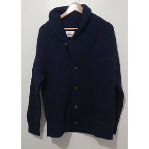 Bolivares mens medium 100% chunky knit shawl collar cardigan sweater blue